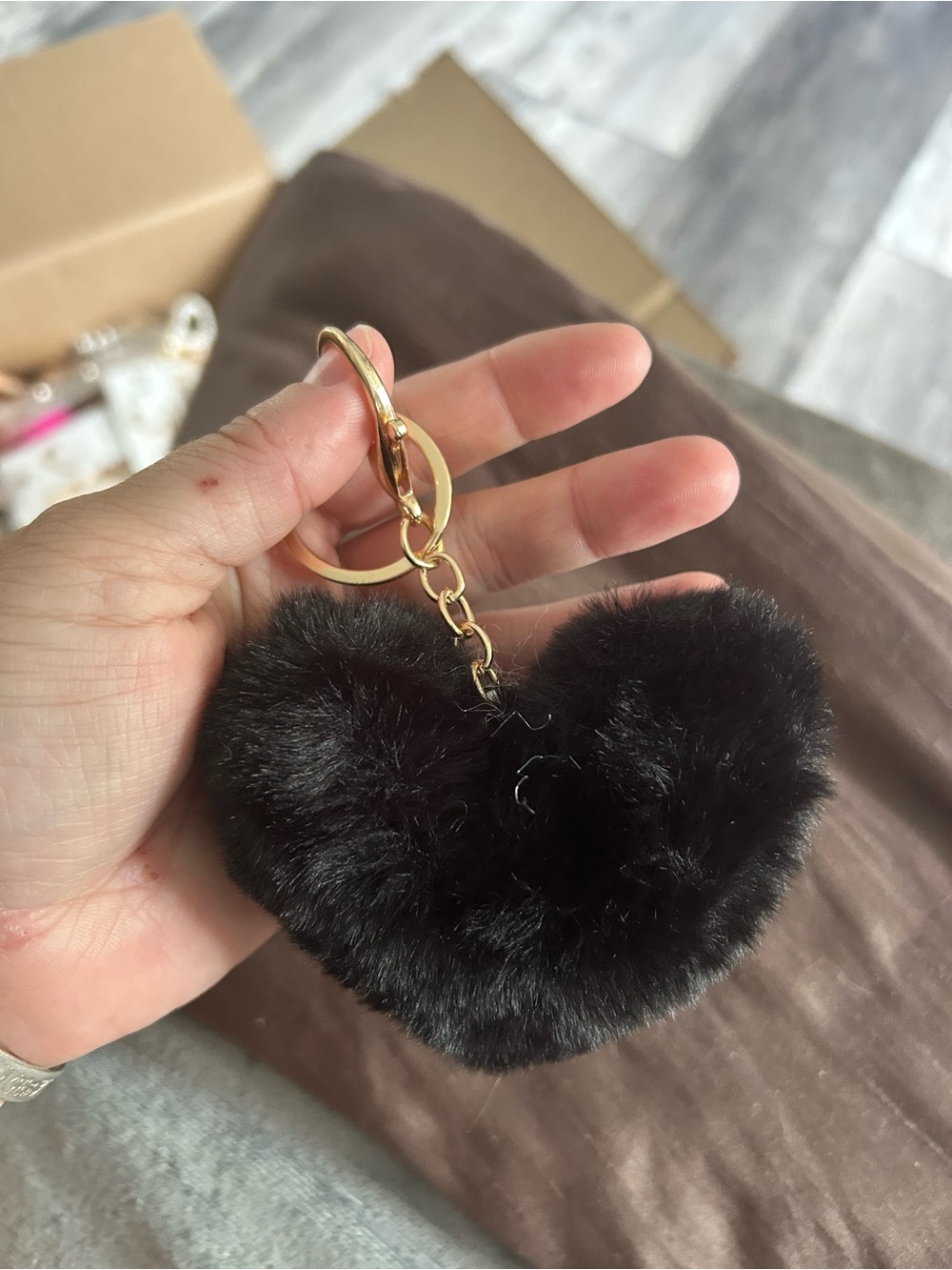 4-$50 Black Heart Fur Pom Pom Keychain